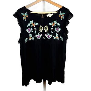 Anthropologie Entro Black Floral Embroidered Top EUC Sz M / boho vibes / summer